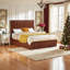Lit plateforme en bois massif avec tiroirs de rangement et tête de lit incurvée, aucun sommier requis, base de lit moderne minimaliste pour grand matelas