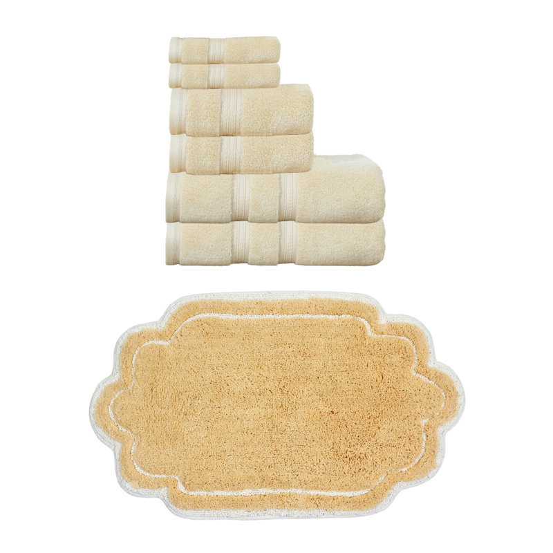 Ensemble de serviettes 100% coton et tapis de bain 21 x 34 po Talbert Collection, Jaune, Ensemble de serviettes 7 pièces