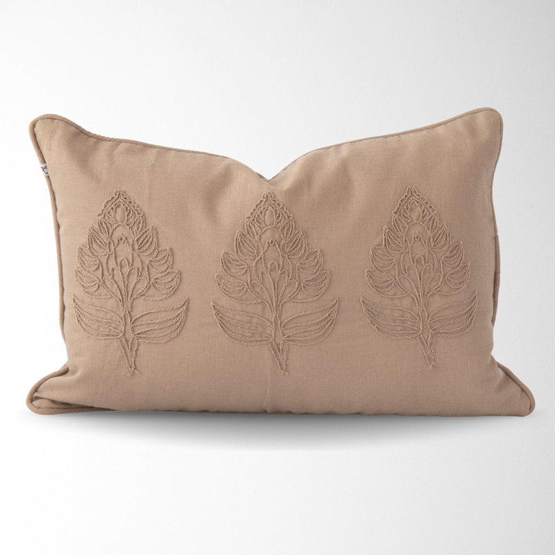  Cotton Blend Lumbar Rectangular Pillow Cover, Brown
