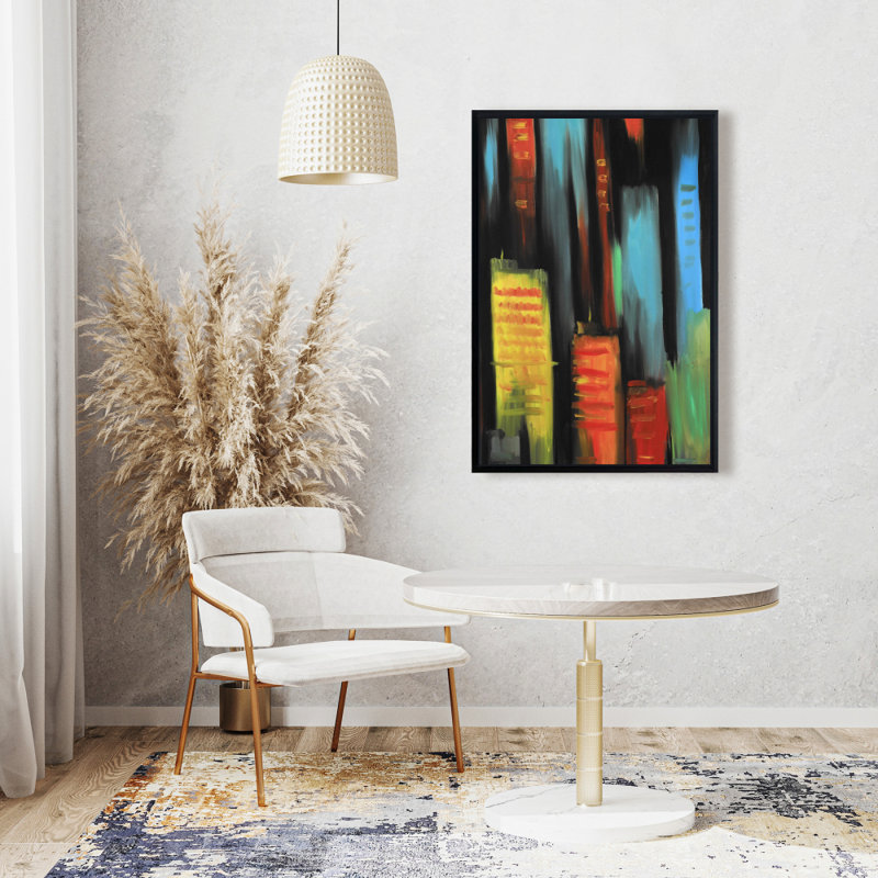 Reproduction abstraite de grands bâtiments sur toile, H 36 po x l 24 po