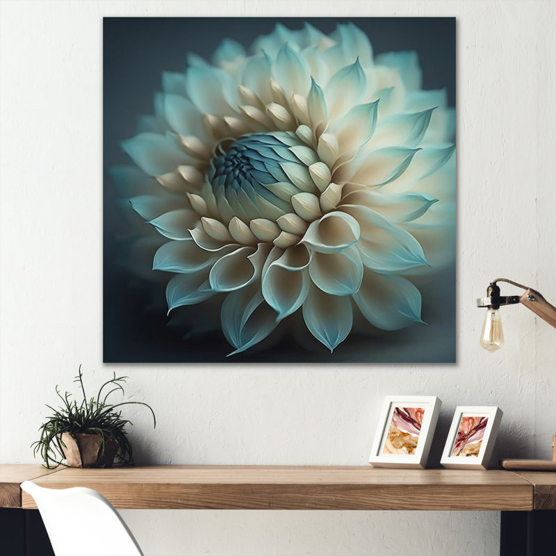 Décoration murale bleue et blanche Dahlia IV - Dahlia, H 16 po x l 16 po, Toile tendue