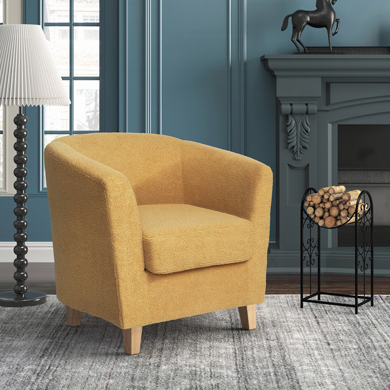 Fauteuil club en polyester rembourré avec quatre pieds en bois