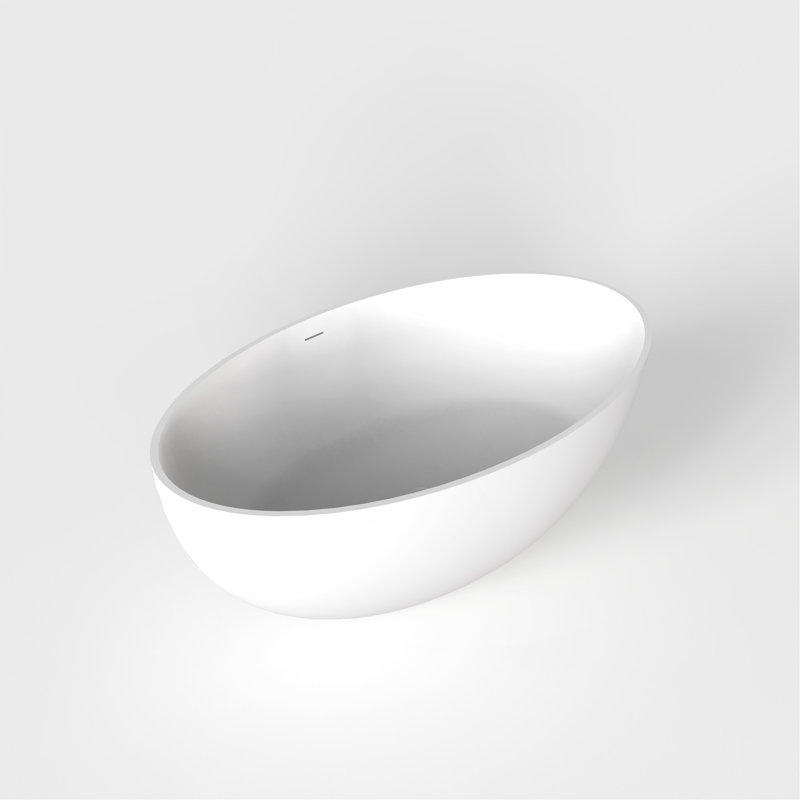 67 Inch Freestanding Solid Surface Soaking Bathtub For Bathroom, Matte White
