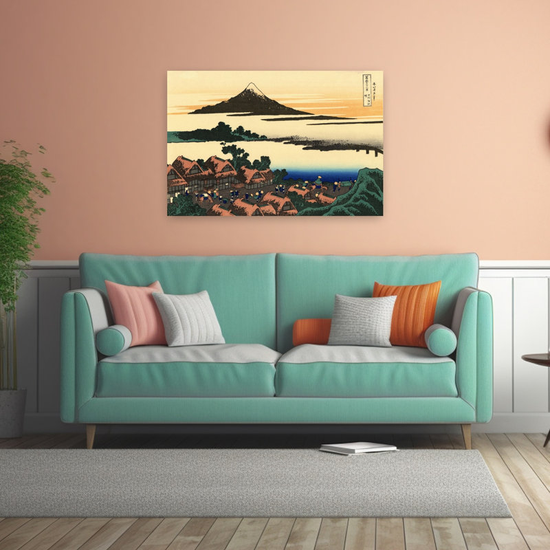 Dawn At Isawa In The Kai Province Classic Abstract Contemporary Architecture Landscape Wall Art Print by Katsushika Hokusai - Wrapped Canvas Print