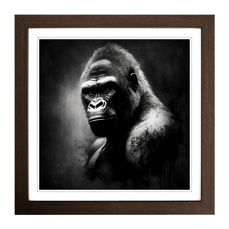 Gorilla Drawing - Single Picture Frame Print on Wood, Walnut