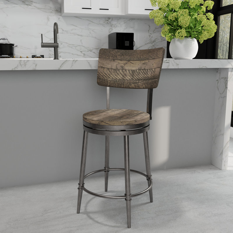 Tabouret de comptoir et de bar Birdsall, Tabouret de comptoir (siège d'une hauteur de 26 p, Gris patiné