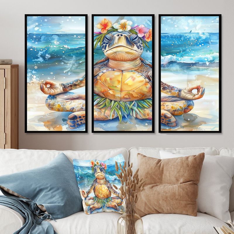 Ensemble d'art mural Saligurar - Tortue, Toile avec cadre flottant noir, H 32 po x l 48 po x P 1 po