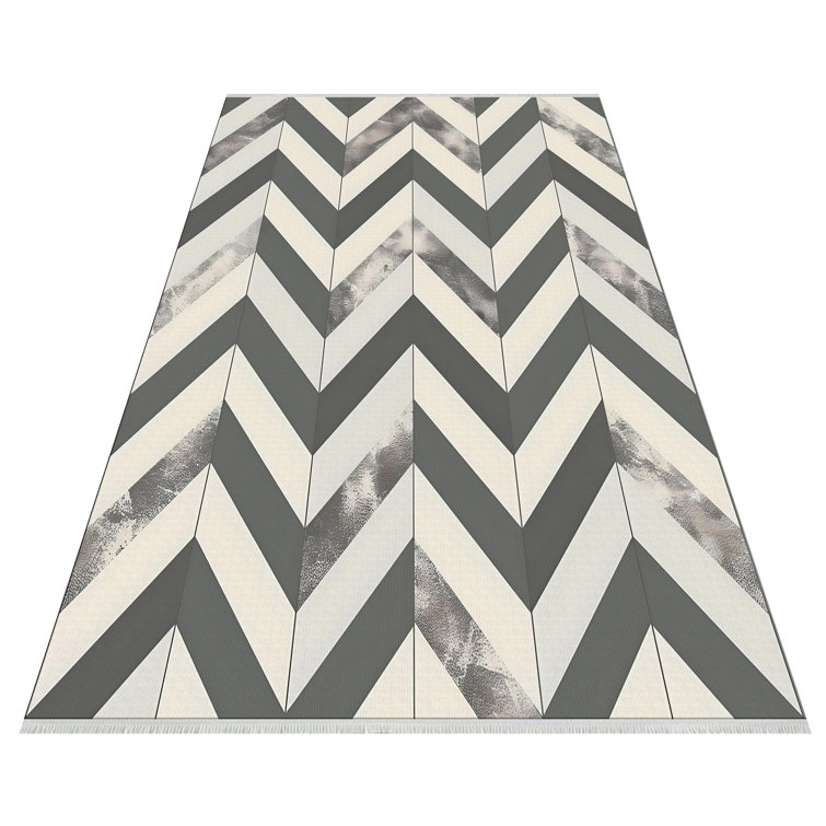 Ebern Designs Chevron Patterned Rug In Gray And White | Wayfair.co.uk