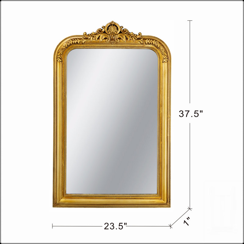 Ornate Arched Wall Mirror With Gold Crest, High-Quality Glass For Clear Reflection And Elegant Home Decor