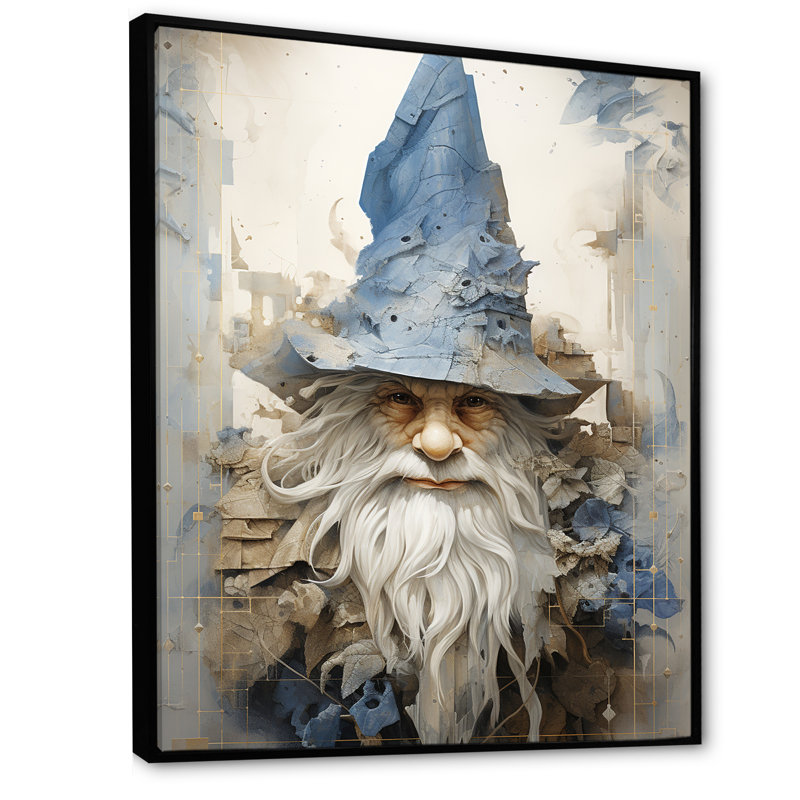 Minimalisme beige et gnome bleu sur toile, H 20 po x l 12 po x P 1 po, Cadre flottant noir