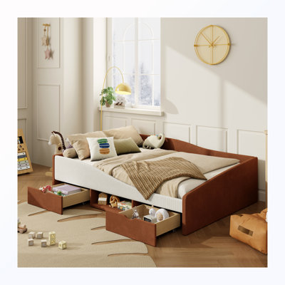 Full Size Upholstered Daybed with 2 Drawers