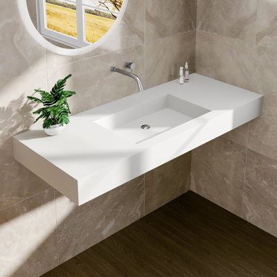 MEDUNJESS 47'' Wall Mount Bathroom Sink Solid Surface Bathroom Sink in White