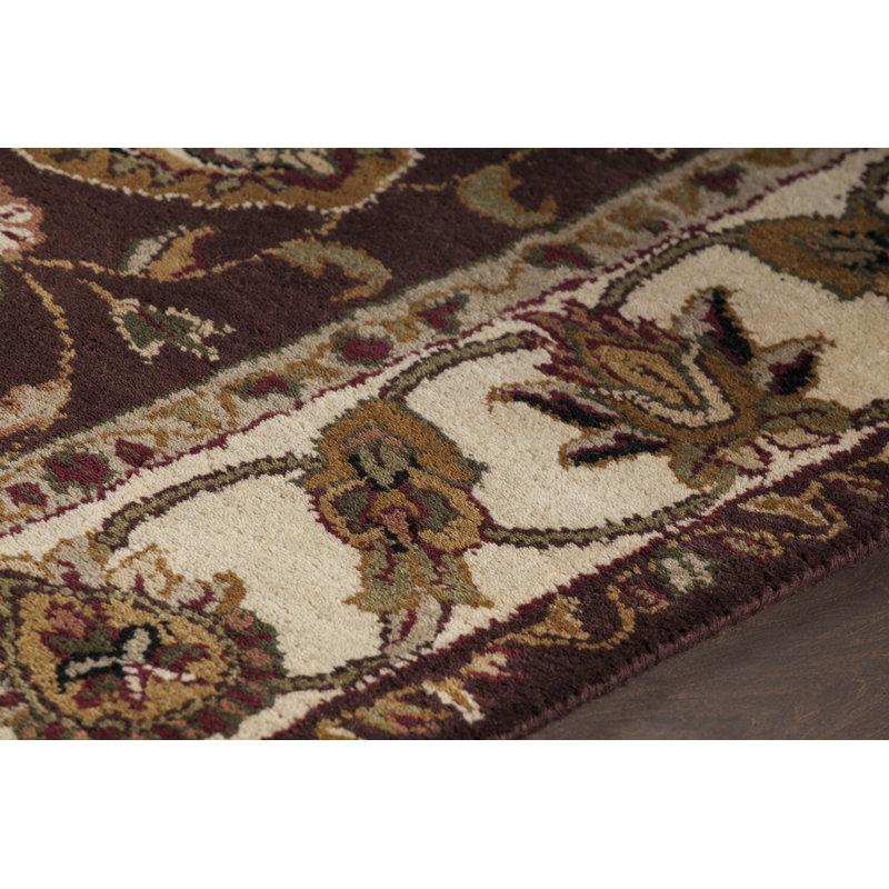 Ellenton Authentic Hand-Tufted Handmade Deep Burgundy, Ivory, Tan, Gold & Sage Green Traditional Symmetrical Botanical Floral Wool Area Rug