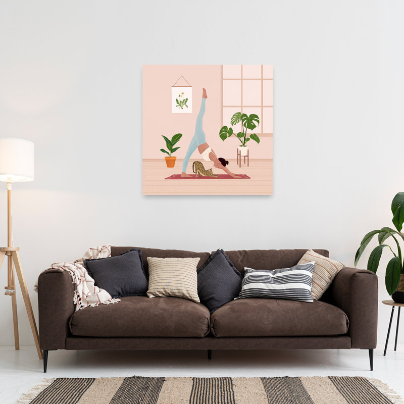 «Yoga with my cat», art mural moderne, 36" H x 36" W