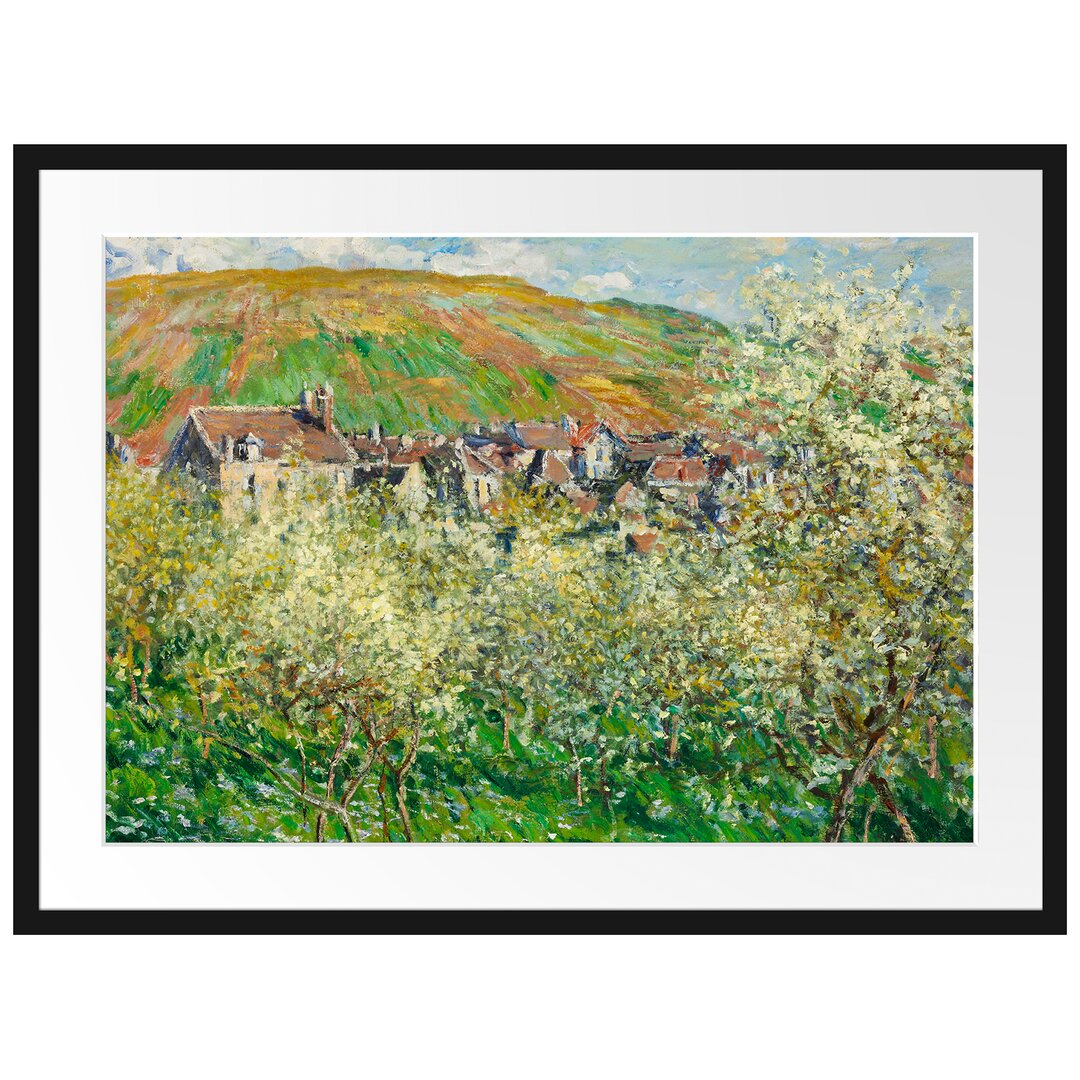 Gerahmtes Poster Flowering Plum Trees von Claude Monet