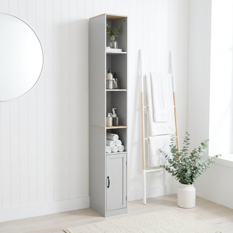 Tall Slim Freestanding Storage Cabinet with Adjustable Shelves and Door, Six-Tier Narrow Design