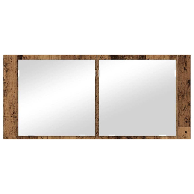 LED Bathroom Mirror Cabinet Washroom Mirror Storage Cupboard Organiser, Old Wood