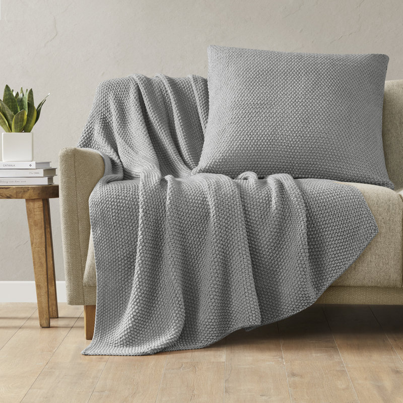 Gray Knit Square Pillow Cover with Zipper Closure