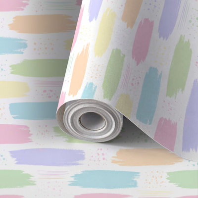 Grunge Rainbow Pastel Stripes Peel and Stick Wallpaper  Removable Self-Adhesive Wall Covering Waterproof Accent Wallpaper Roll for Bedroom Living Room Kitchen 22.8" x 118"