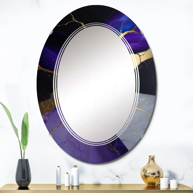 Radoje - Géode abstraite mauve II - Miroir mural abstrait en marbre, 36 po x 24 po