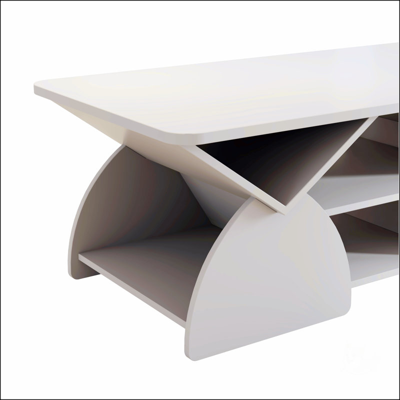 Table basse de coin rectangulaire arrondie en bois d'ingénierie pour le salon, Blanc