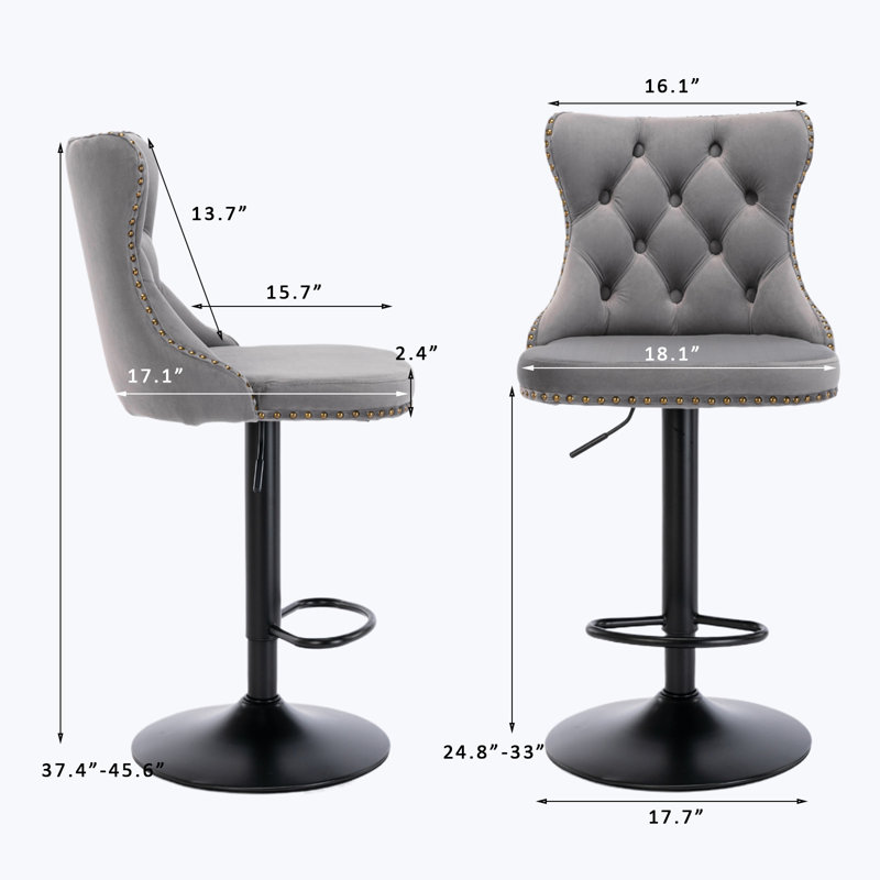 360°Swivel Bar Stools with Black Base, Gray