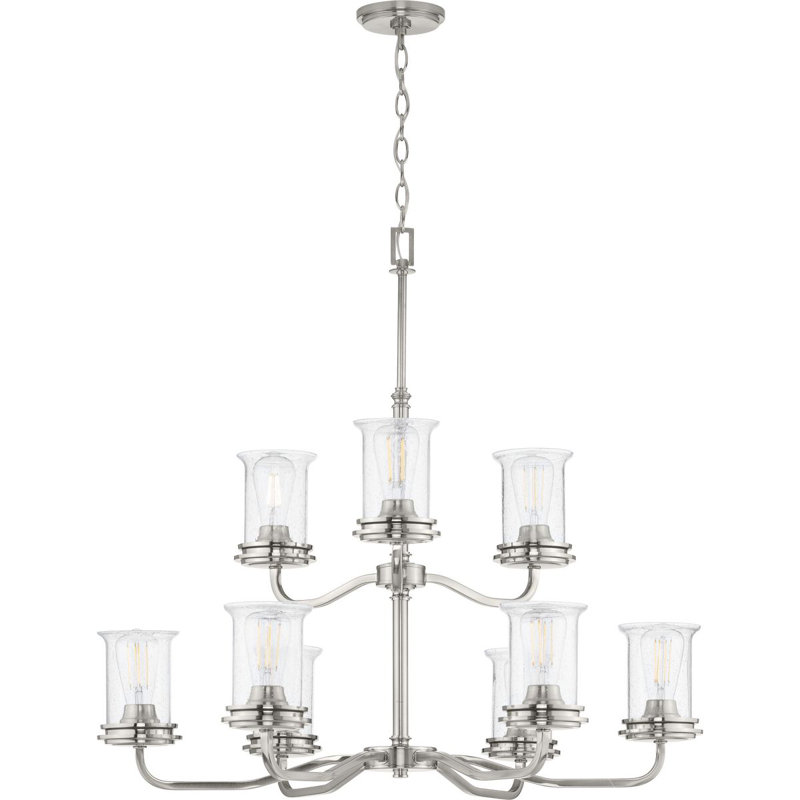 Lustre classique 9 lumières ombrées Nedmond, Nickel brossé