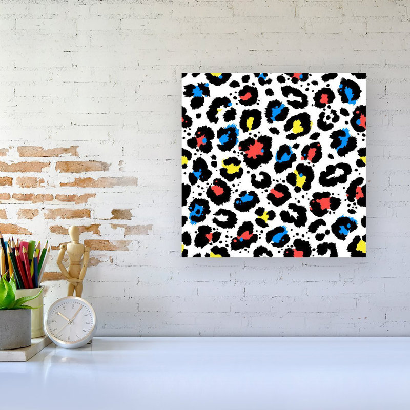 Coloured Leopard - Wrapped Canvas Print, 16cm H x 16cm W x 3.8cm D