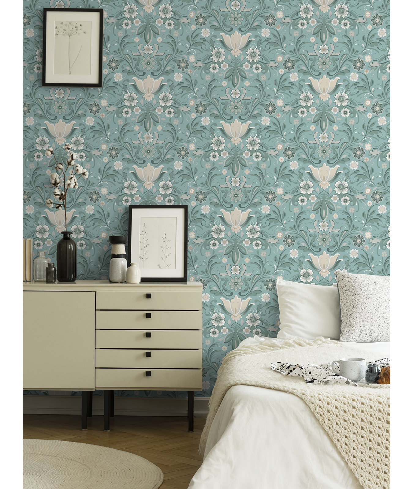Toddy Floral Wallpaper, Turquoise