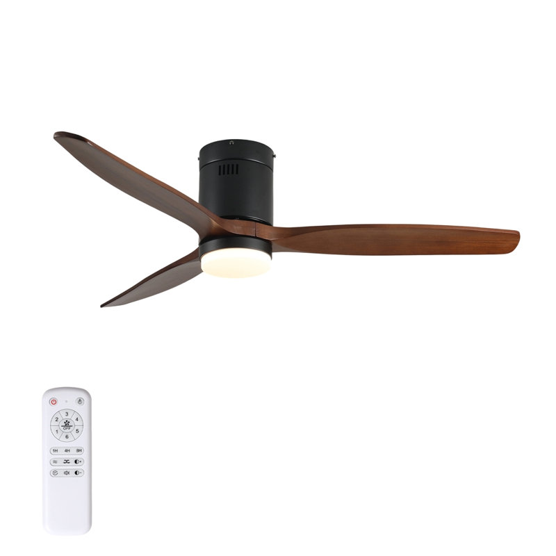 52 Inch Ceiling Fan with Light, 3 Dark Walnut Solid Wood Blades,Remote Control,6-speed Reversible DC Motor for Bed Room,Dining Room,Living Room