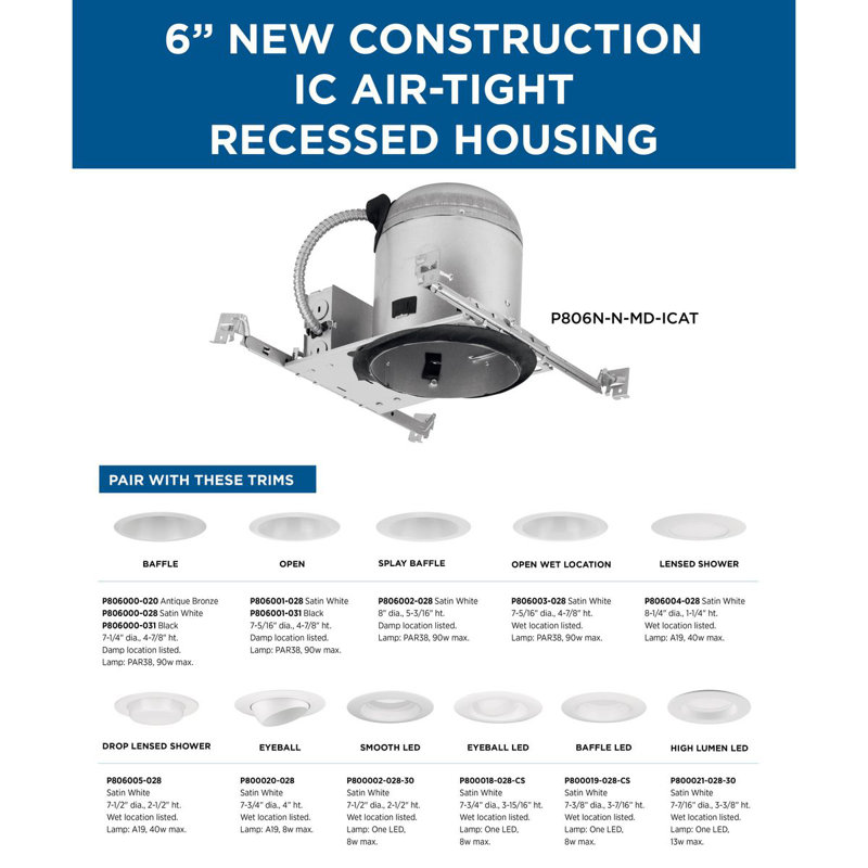 6" Steel Recessed New Construction Housing With Quick Link Connector For 6" Trim