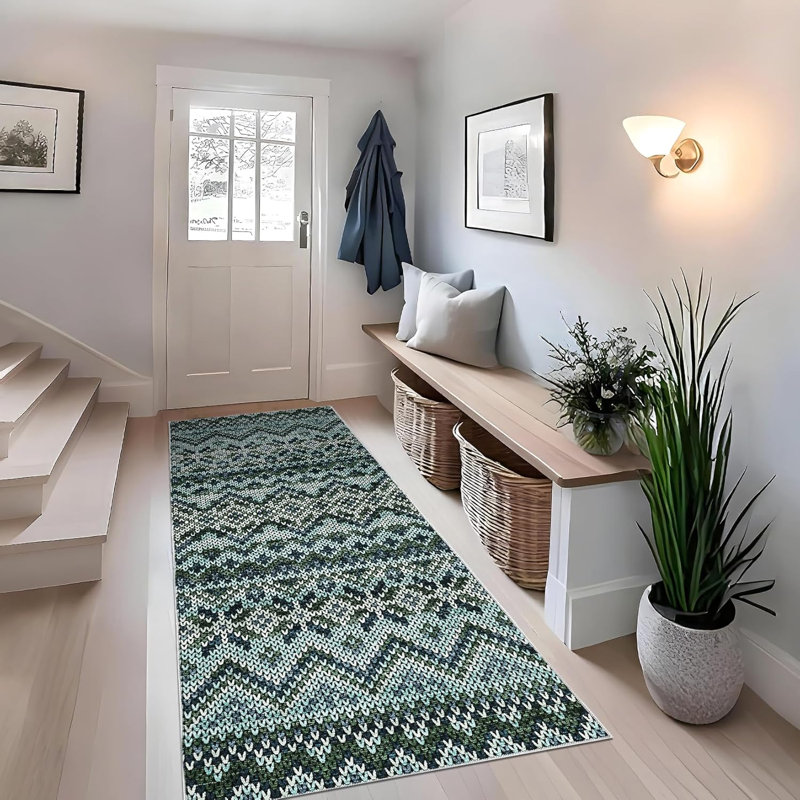 2x6 Moss Green Floral Washable Runner Rug for Hallway, Kitchen, Laundry, Non-Slip, Ultra-Thin, Soft, Long Bedroom Rugs.