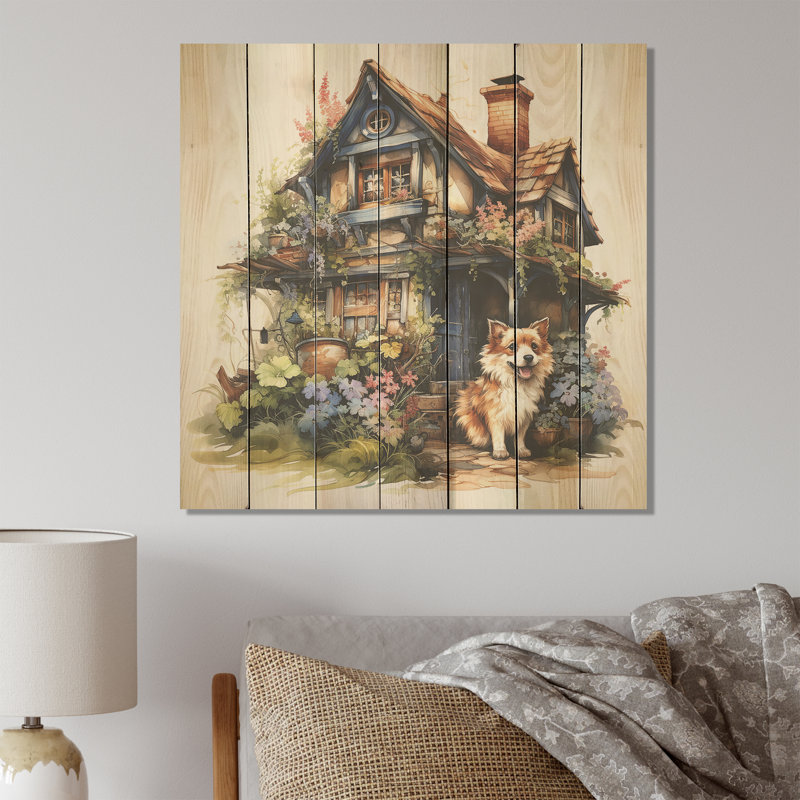 Corgi Doghouse Blooms - Chien sur bois, H 15 po x l 15 po