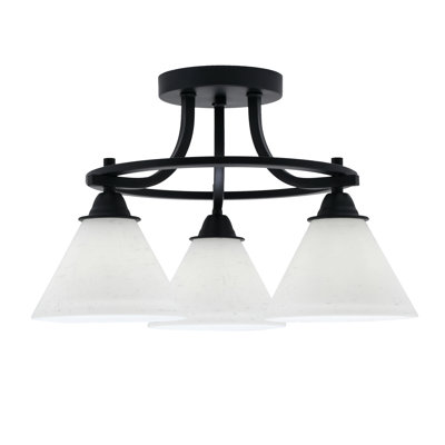 Luminaire semi-encastré 3 lumières Paramount au fini noir mat avec verre mousseline blanc 7 po