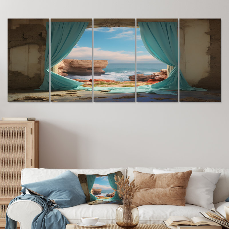 Rushford - plage et océan, art mural 5 pièces, H 28 po x l 60 po