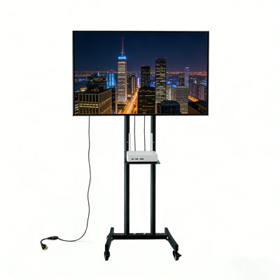 Wheel Tv Stand, Mobile Tv Cart, Suitable For 32-55 Inch Screens, Adjustable Height, With Tray, Bearing Up To 55 Pounds, Suitable For Corners, Bedrooms, Outdoor, Maximum Vesa Hole Spacing 400x400 mm