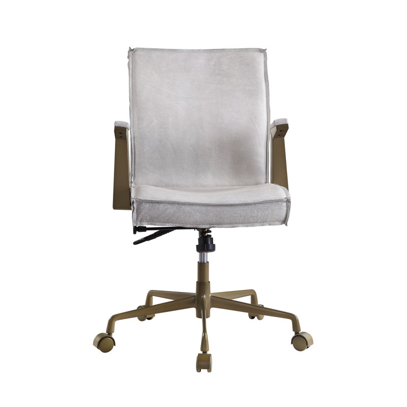 Fauteuil de bureau en cuir fleur rétro blanc