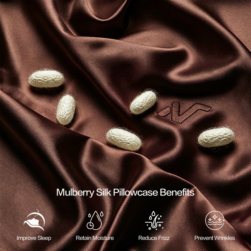 100% Mulberry Silk Pillowcase Grade 6A 22mm Natural Silk 20"x36" Brown, Rectangle 20"H x 36"W, Brown