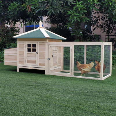 Pawhut 77" Wooden Chicken Coop With Nesting Box, Cute Outdoor Hen House With Removable Tray, Ramp Run, For Garden Backyard, Natural
