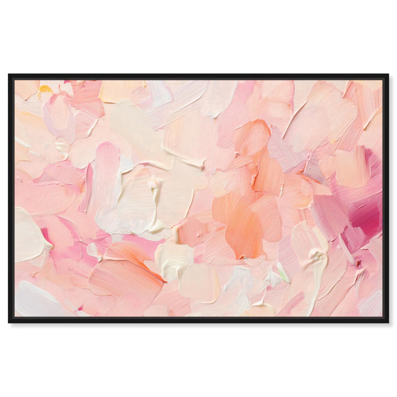 «Morning Meadows Blush», art abstrait pastel par Art Remedy, Cadre noir, H 37 po x l 55 po