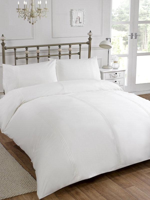 Cotton Blend, Polyester Solid Colour Duvet Cover Set with Pillowcases, Super King Duvet Cover + 2 Standard Pillowcases, Cream