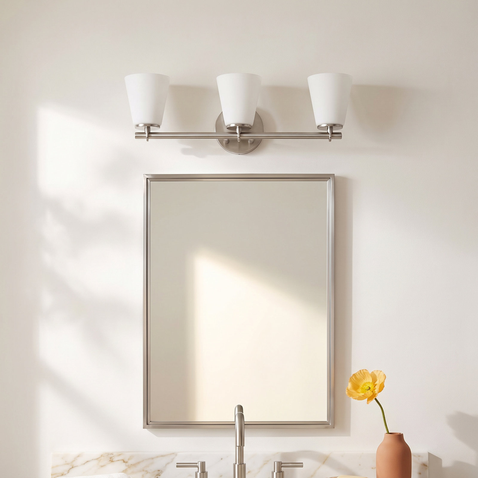 Kenn 3 Light Frosted Dimmable Vanity Light, Brushed Nickel