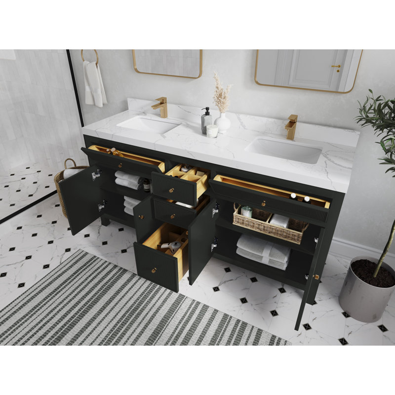 Sonoma 72 In. W X 22 In. D Double Sink Bathroom Vanity In Blacktop With Cove Edge Quartz, Empira