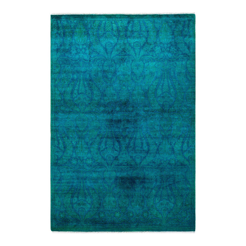Tapis bleu / vert Overdyed One-of-a-Kind 4 pi 2 po x 6 pi 1 po