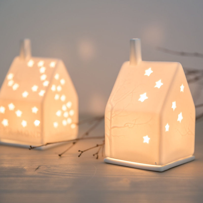 Porcelain Village House - Tree/Stars - 3.9"
