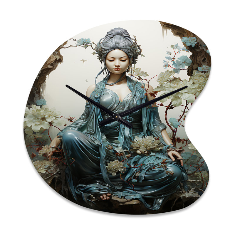 Horloge murale sarcelle, art bouddhiste beige Bodhisattva Compassion - horloge murale de forme irrégulière, Petit