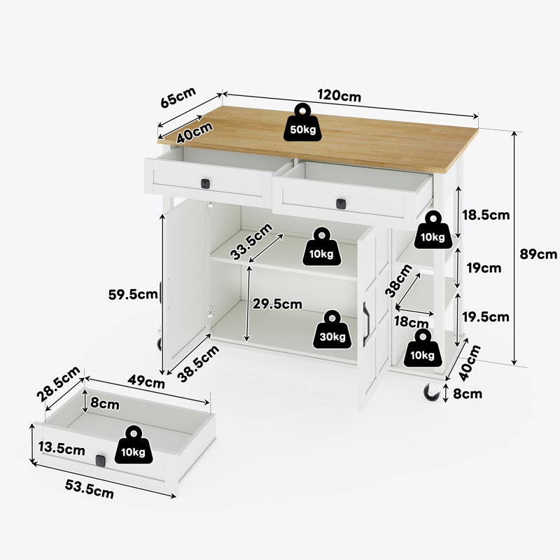 Wood Kitchen Island, White