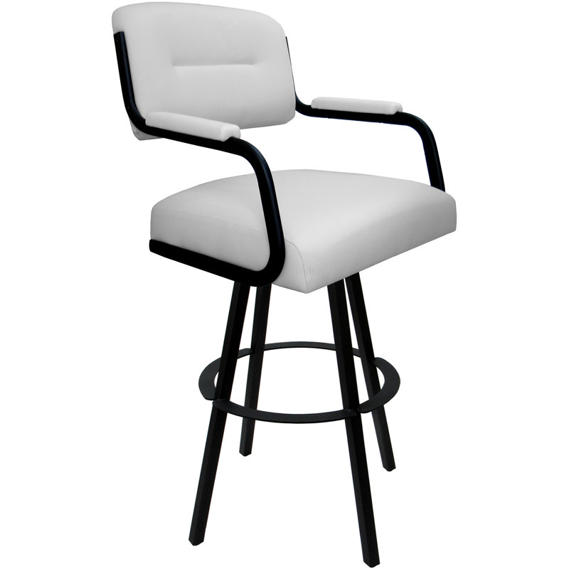 Kambria Swivel Metal Extra Tall Bar Stool 34" Seat On Warren Base, White Vinyl/Black Frame