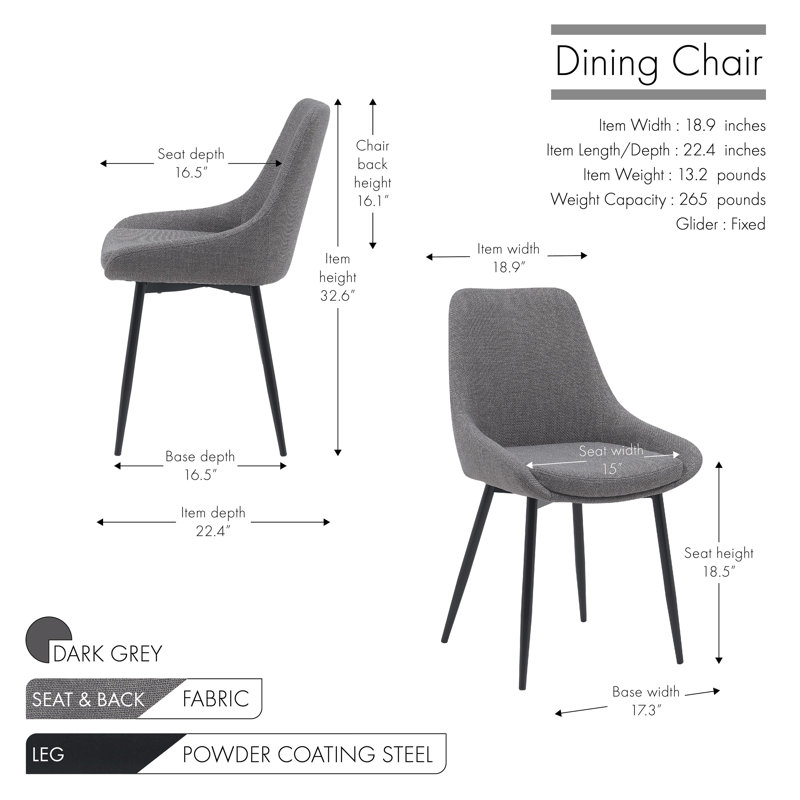 Chaises de salle à manger Ventanna, Gris foncé