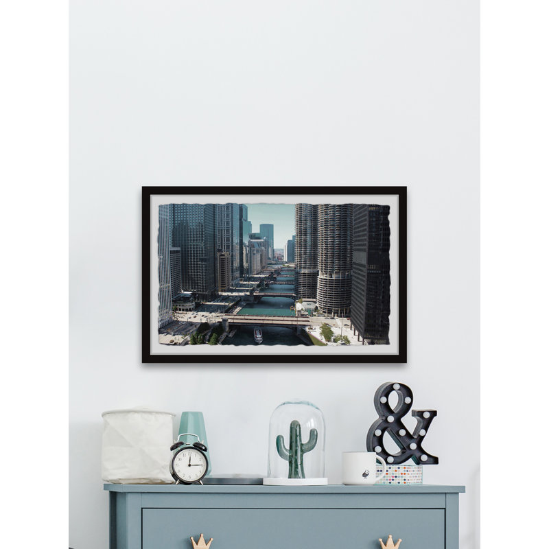 Ponts de Chicago - reproduction de photo sur papier encadrée, H 12 po x l 18 po x 1,5 po
